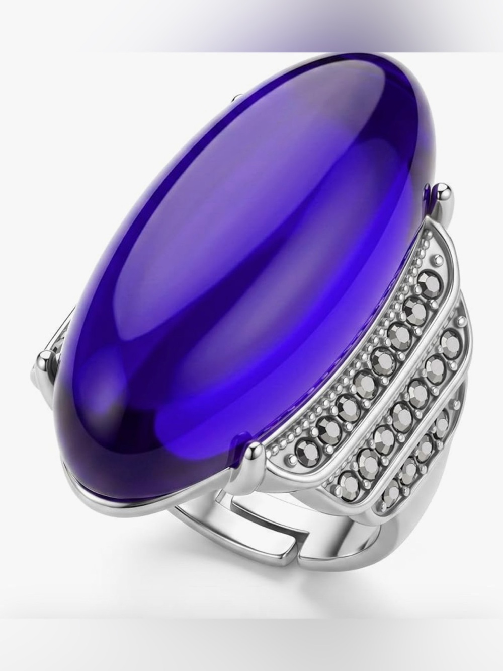 Stunning Nordstrom Blue Onyx Matcasite oval Adjustable Ring